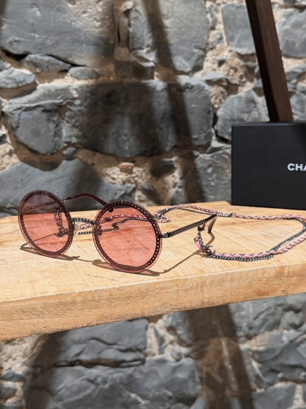 Chanel 4245 Pink Round Chain Sunglasses With Removable Chains